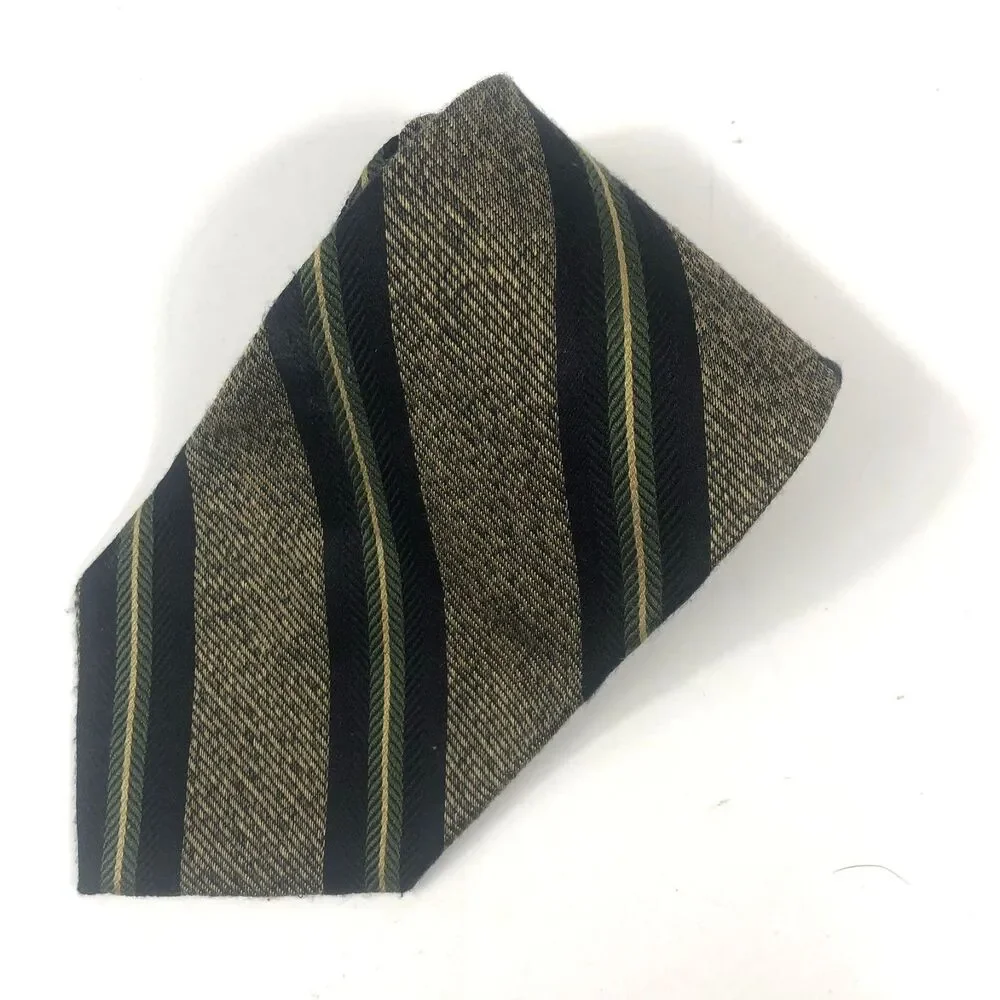 Sterling & Hunt Premier Edition Pure Silk Repp Tie Black Gold Green Stripes Ital